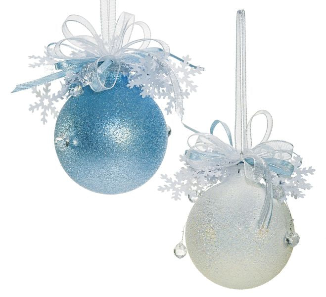 Weiste Christmas Tree Decorations Set of 2 - Blue Frost & White Glitter Bauble