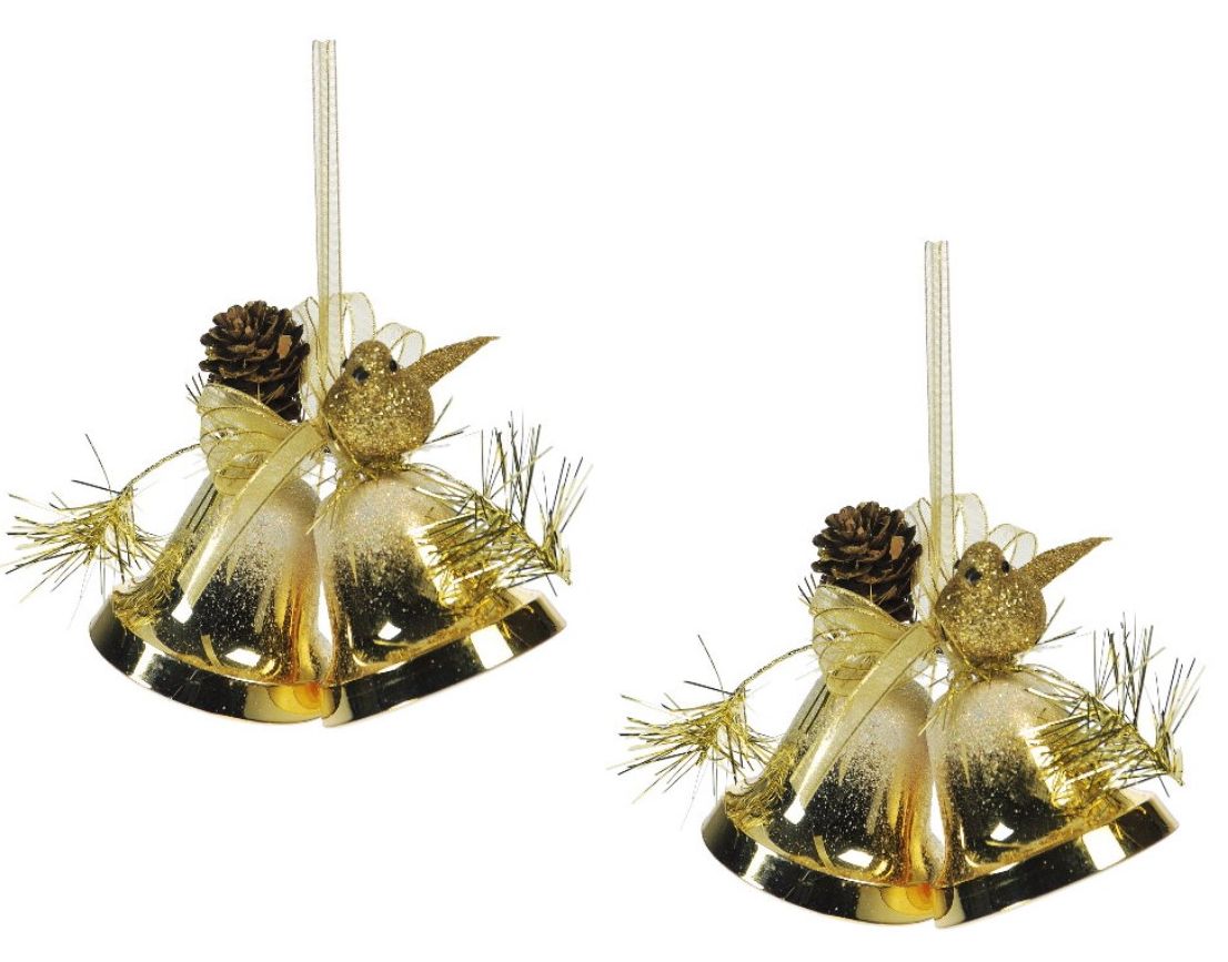 Weiste Christmas Tree Decorations Set of 2 - Gold Mini Bells Bird & Pine Cone