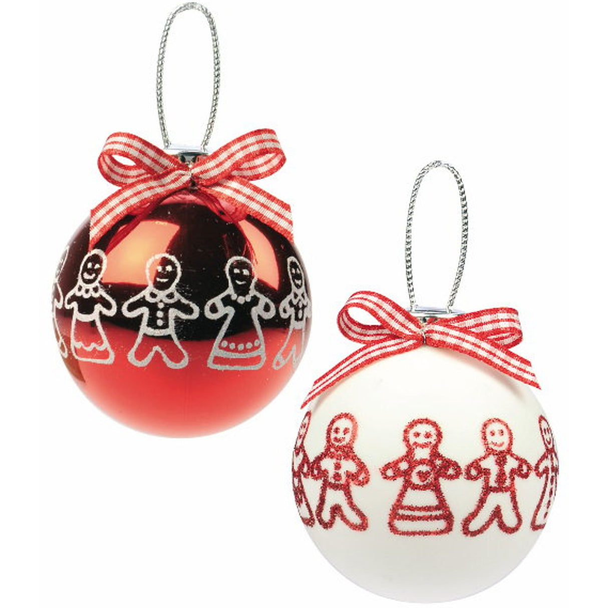 Weiste Christmas Tree Decorations Set of 2 - Red & White Gingerbread Men Bauble
