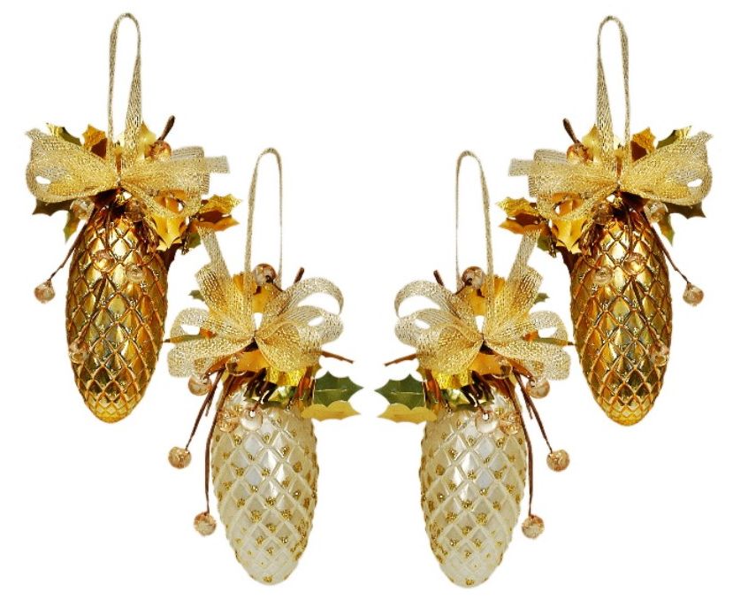 Weiste Christmas Tree Decorations Set of 4 - Gold & Cream Decorative Pine Cones