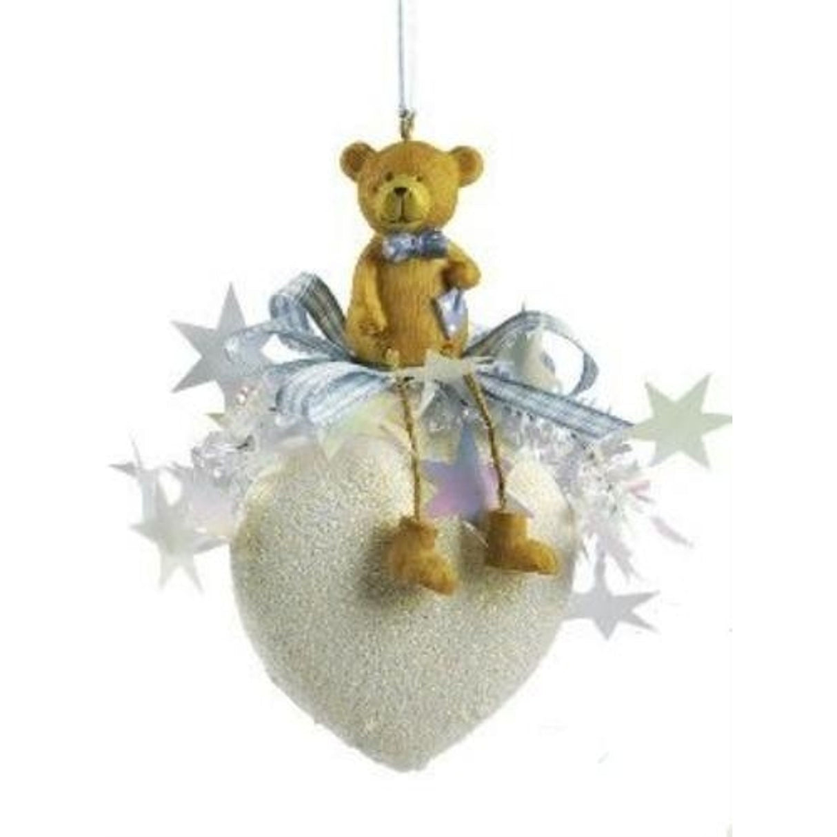Weiste Christmas Tree Decoration - Teddy Bear on Heart Bauble with Blue Trim