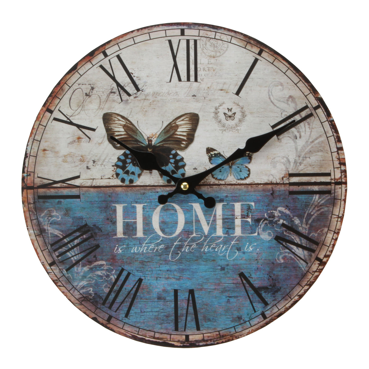 Hometime Round Wall Clock 30cm - Home Is Where The Heart Is (Butterflies)