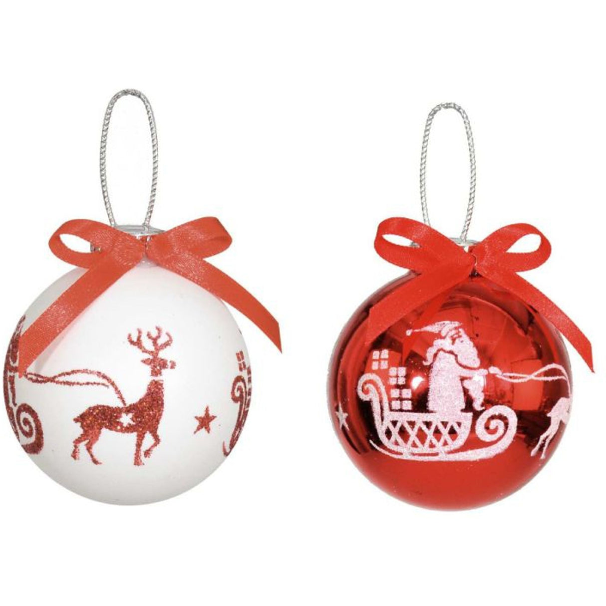 Weiste Christmas Tree Decorations Set of 2 - Red Santa & White Reindeer bauble
