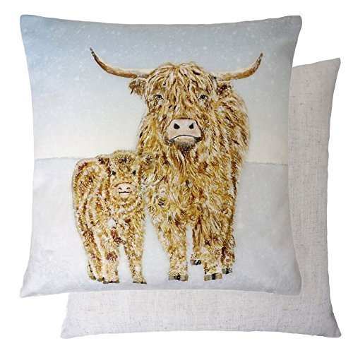 Evans Lichfield Christmas Collection Cushion Cover: Highland Cow Snow Scene