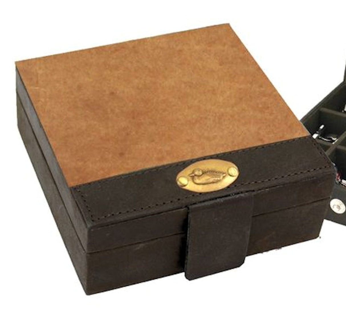 British Bag Company Duck Logo Leather Cufflinks Trinket Box - Tan/Brown