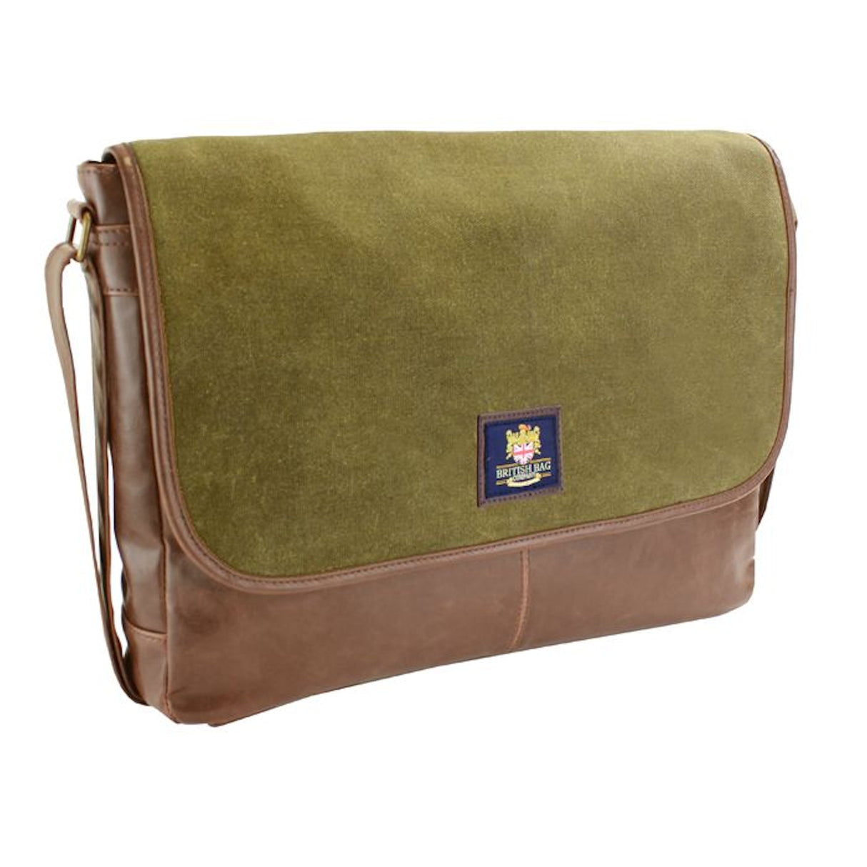 British Bag Company Waxed Canvas Messenger Bag - Khaki/Brown