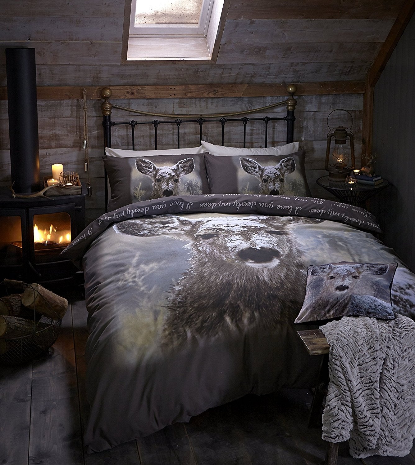 Catherine Lansfield Oh Deer! Duvet Quilt Cover Set - King Size Bed