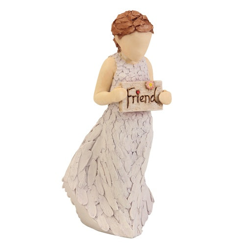 Sculptured girl figurine holding a friend plaque