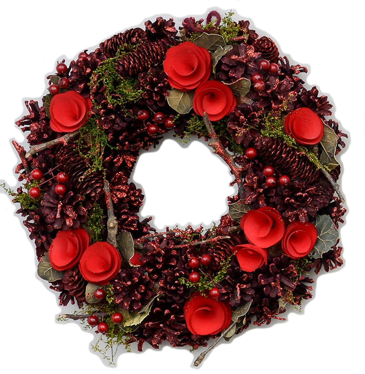 Christmas Wreath 30cm - Red Pine Cones & Flowers
