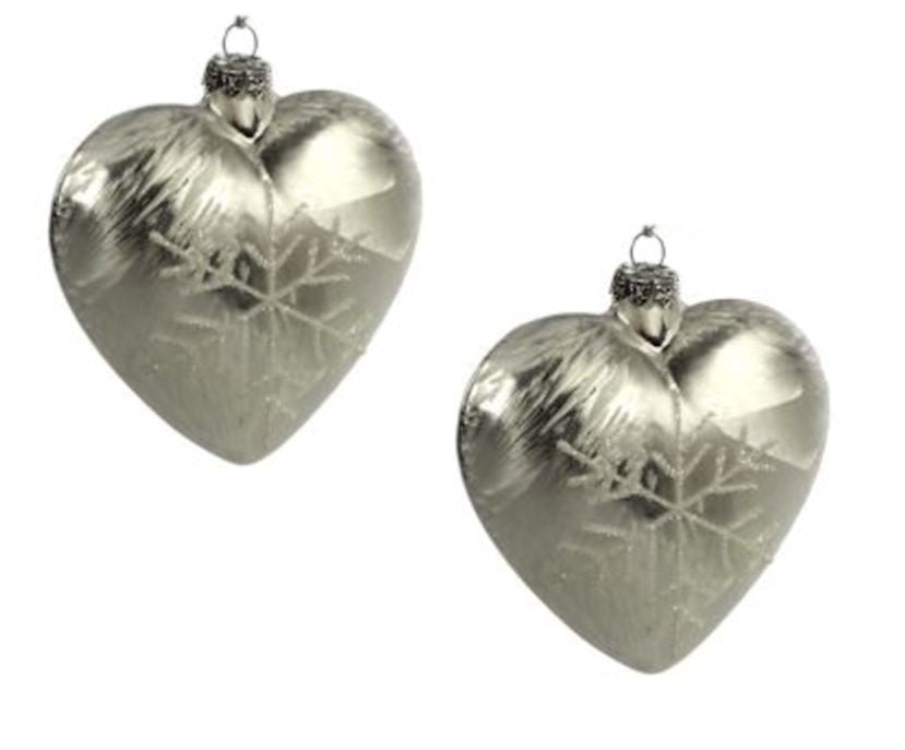 Weiste Christmas Tree Decorations Set of 2 - Glass Heart Bauble with Snowflake