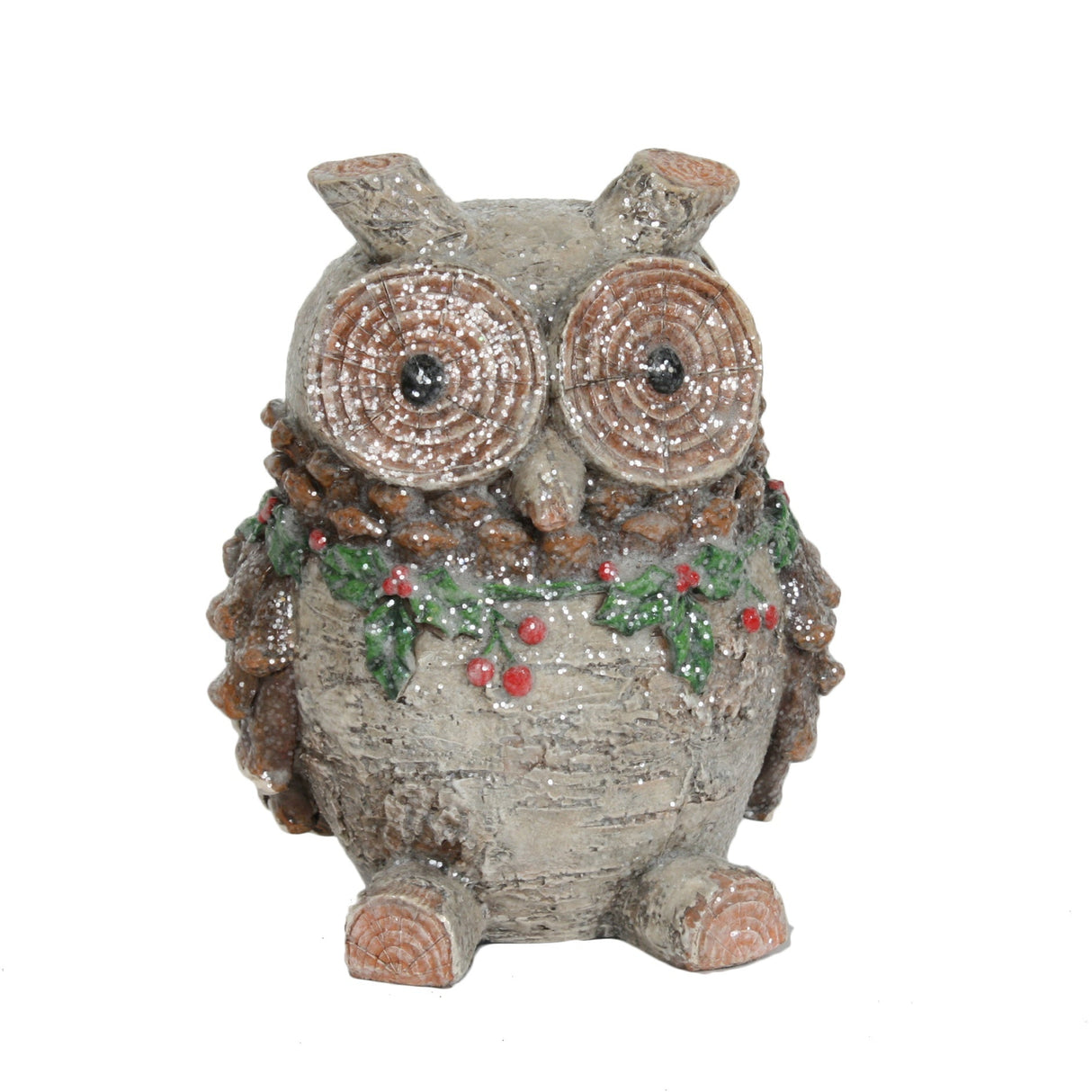 Christmas Decoration - Carved Glitter Ornament Festive Owl 19cm