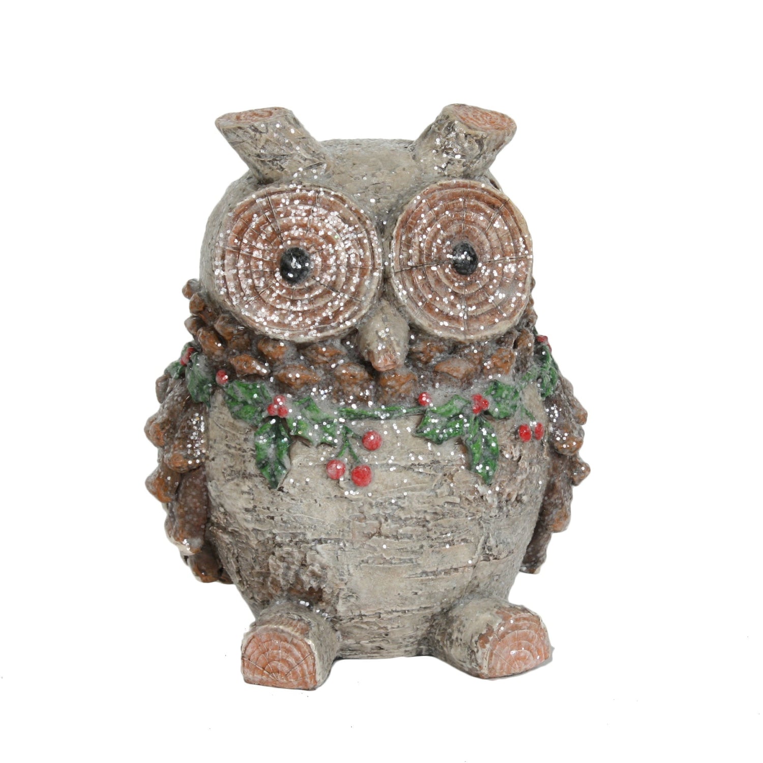 Christmas Decoration - Carved Glitter Ornament Festive Owl 19cm
