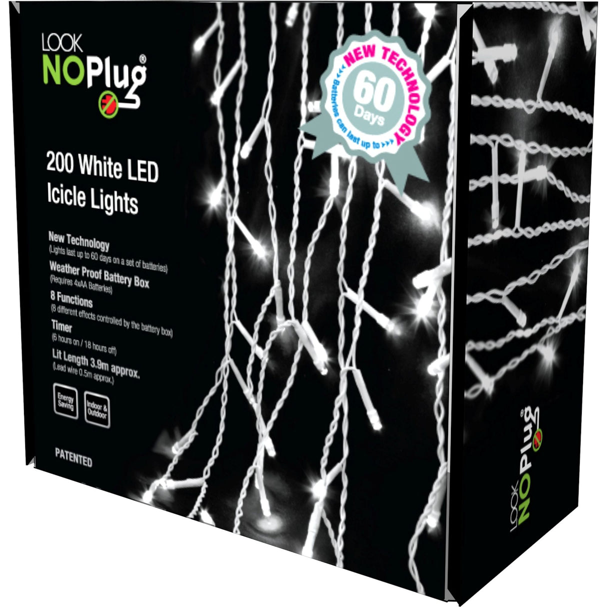 Christmas Lights - Icicle Lights 200 LED Multi Function No Plug (White)