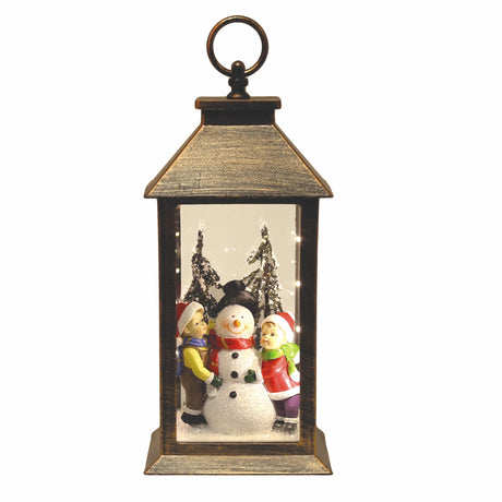 Christmas Lantern with Light Up Scene - Children & Snowman