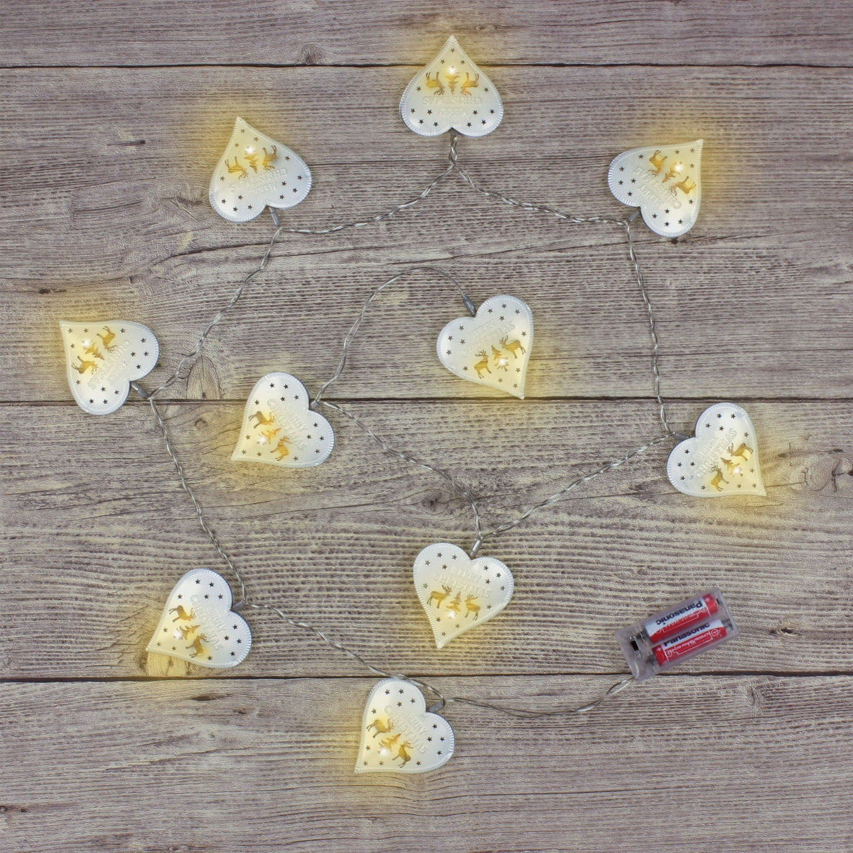 Christmas Lights - LED String Lights with metal Cut out Hearts