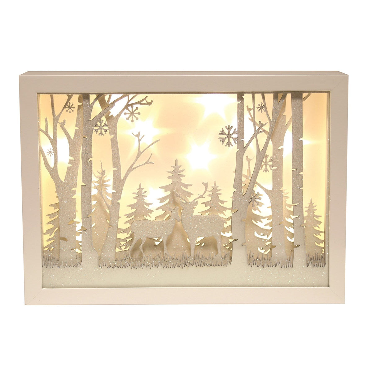Christmas Decoration - LED Light Up Musical Window Scene of Reindeer in Woodland