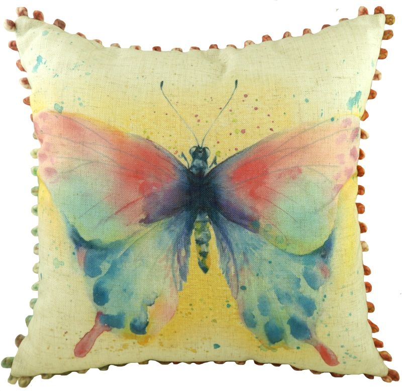 Evans Lichfield Artistic Animals Collection Bobble Trim Cushion Cover: Butterfly