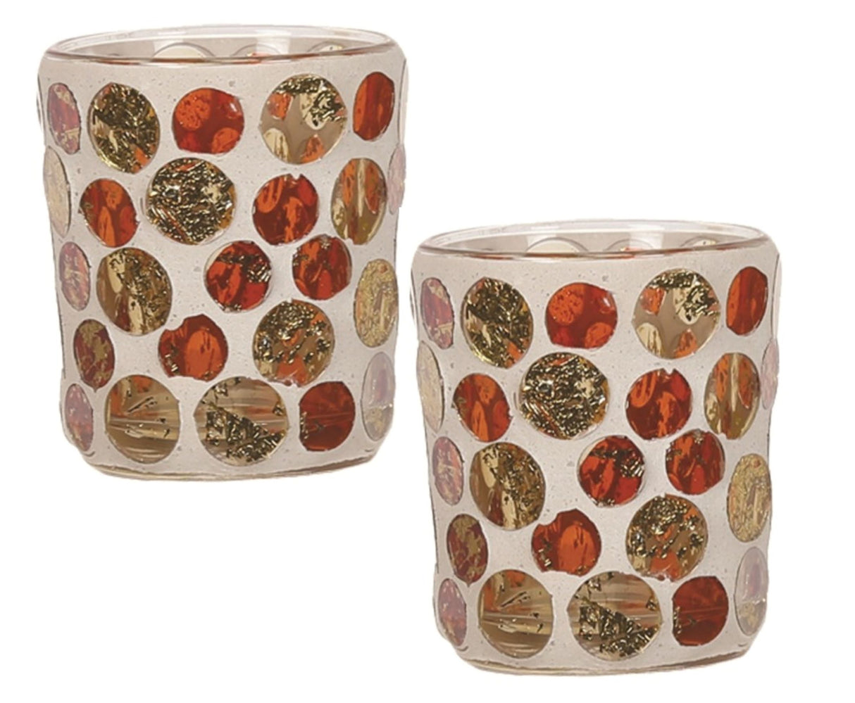 Aroma Votive Candle Holders Set of 2: Golden Circle Design
