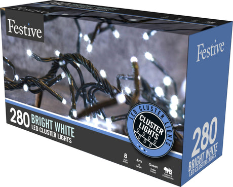 Christmas Lights - Cluster Lights 280 LED Multi Function (Cold White)