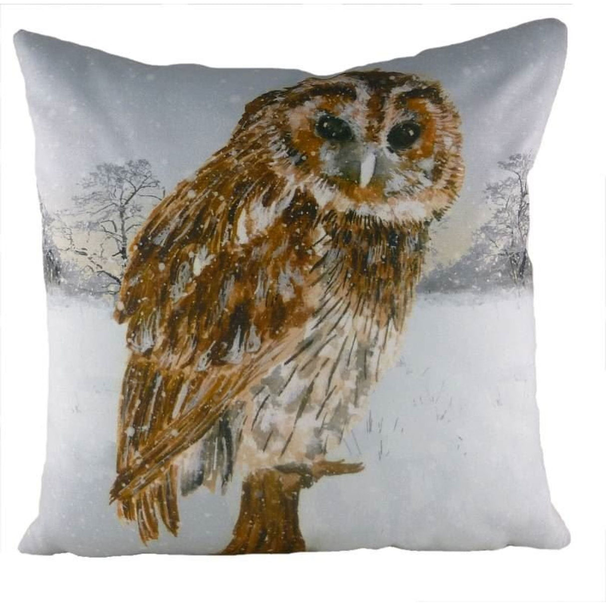 evans lichfield christmas collection cushion cover: owl snow scene
