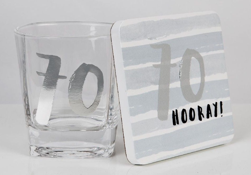 Hotchpotch Luxe Birthday Whiskey Glass & Coaster Set - 70