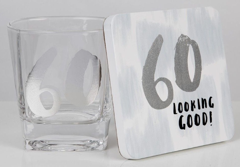 Hotchpotch Luxe Birthday Whiskey Glass & Coaster Set - 60