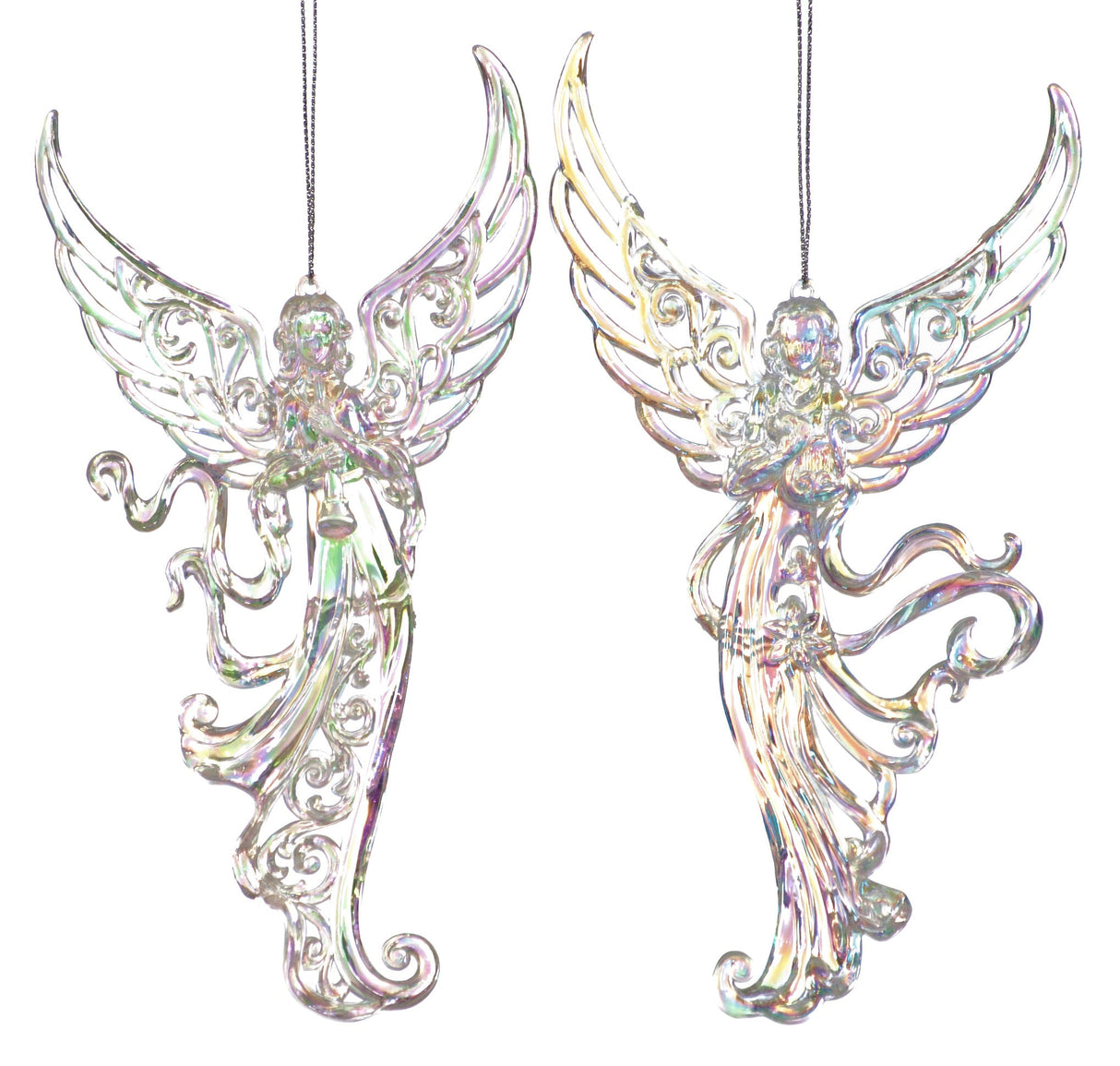 Christmas Tree Hanging Decorations - iridescent Glitter Angel Pack of 2 Assorted