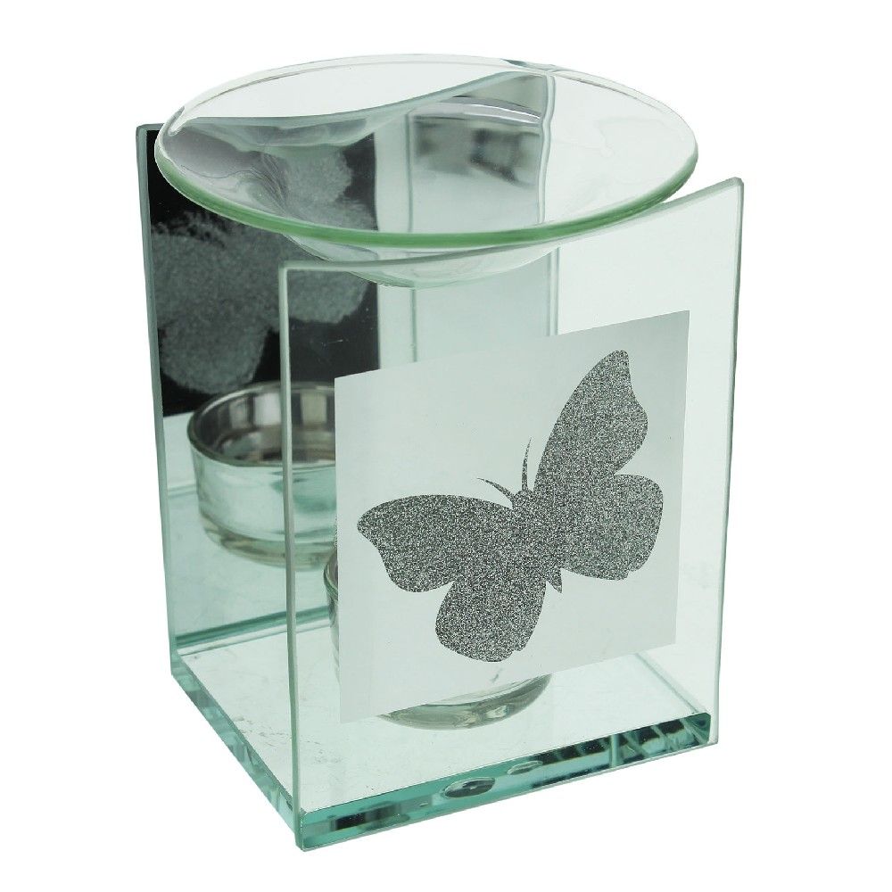 Hestia Silver Luxe Glass Wax Melt/Oil Burner - Butterfly Design