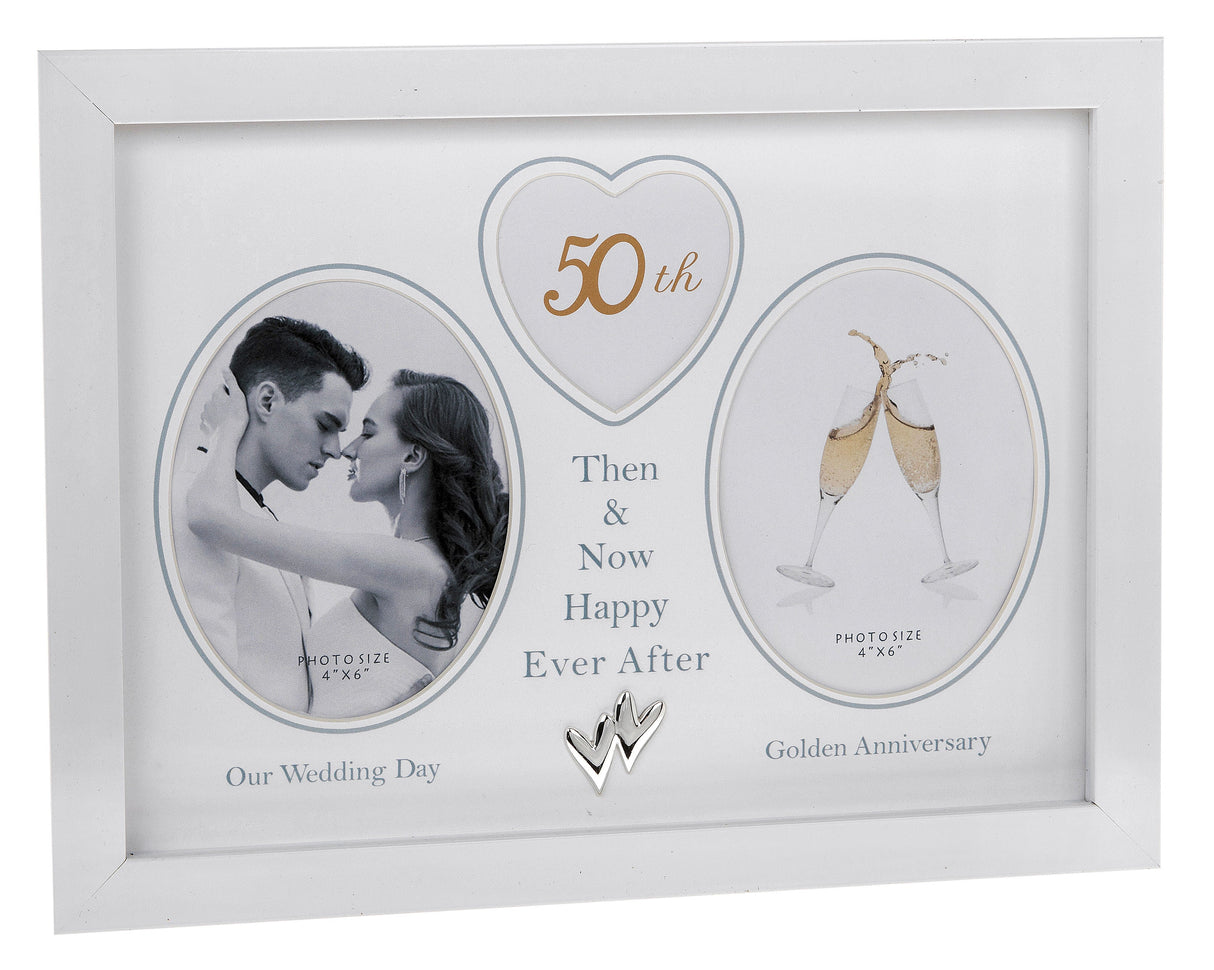 Modern White Then & Now 50th Anniversary Photo Frame