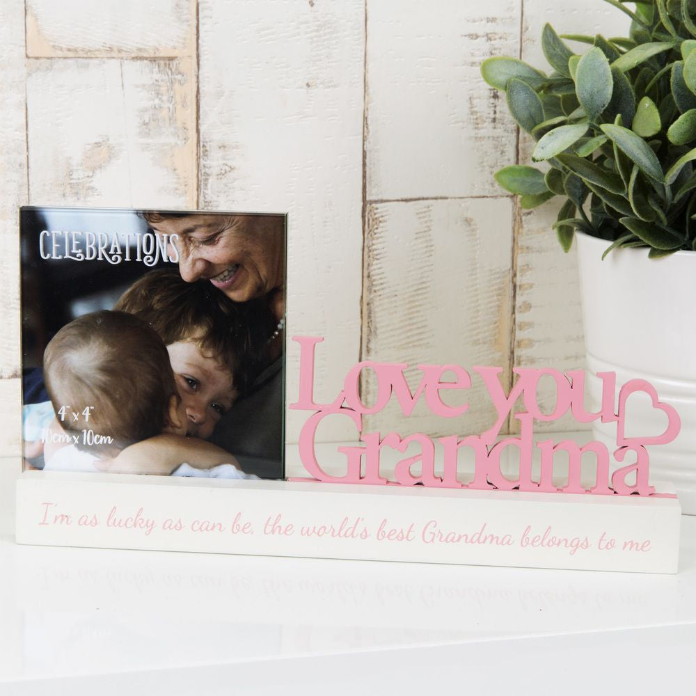 Celebrations Sentiment Word Block Photo Frame 4x4"- Love You Grandma