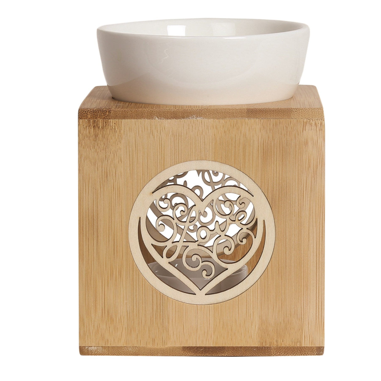 Zen style tealight wax melt burner with heart design