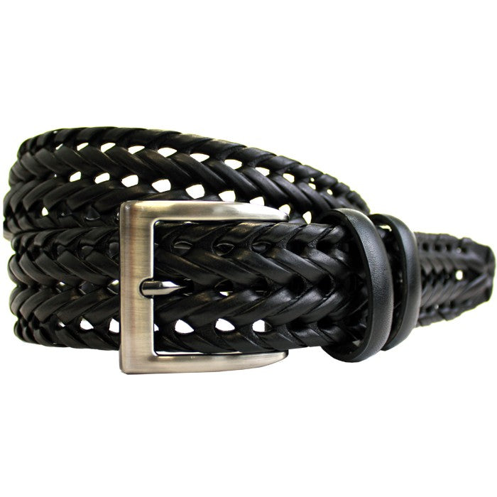 Bonded Leather Whipped Edge Plait Belt - Black (S)