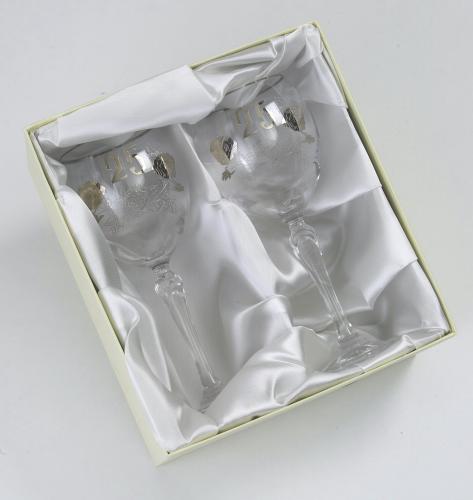 Red Wine Goblets Set - 25th Silver Wedding Anniversary