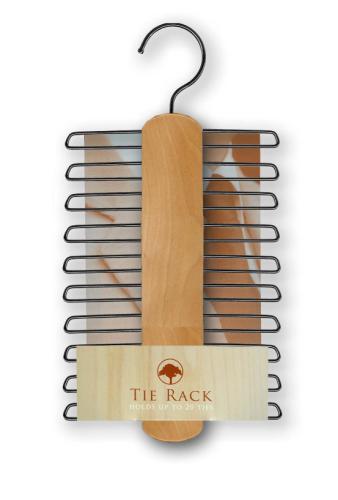 Mens Wardrobe Organiser Hanging Tie Rack - Natural Wood