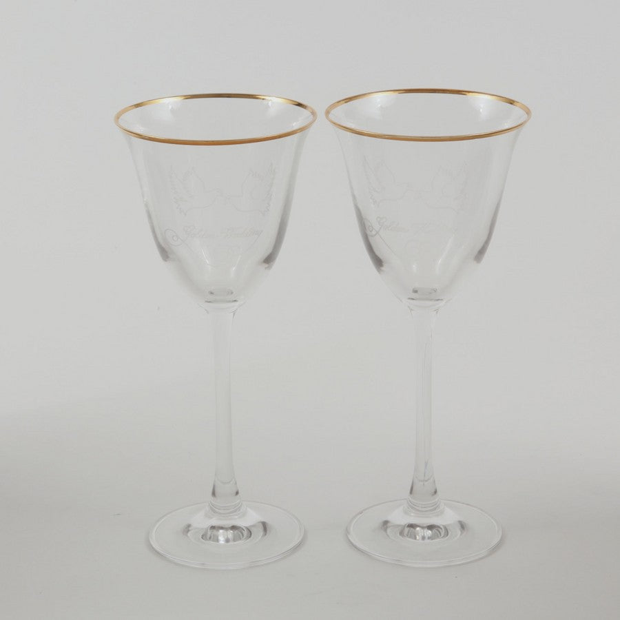 Golden Wedding Wine Glasses (Doves)