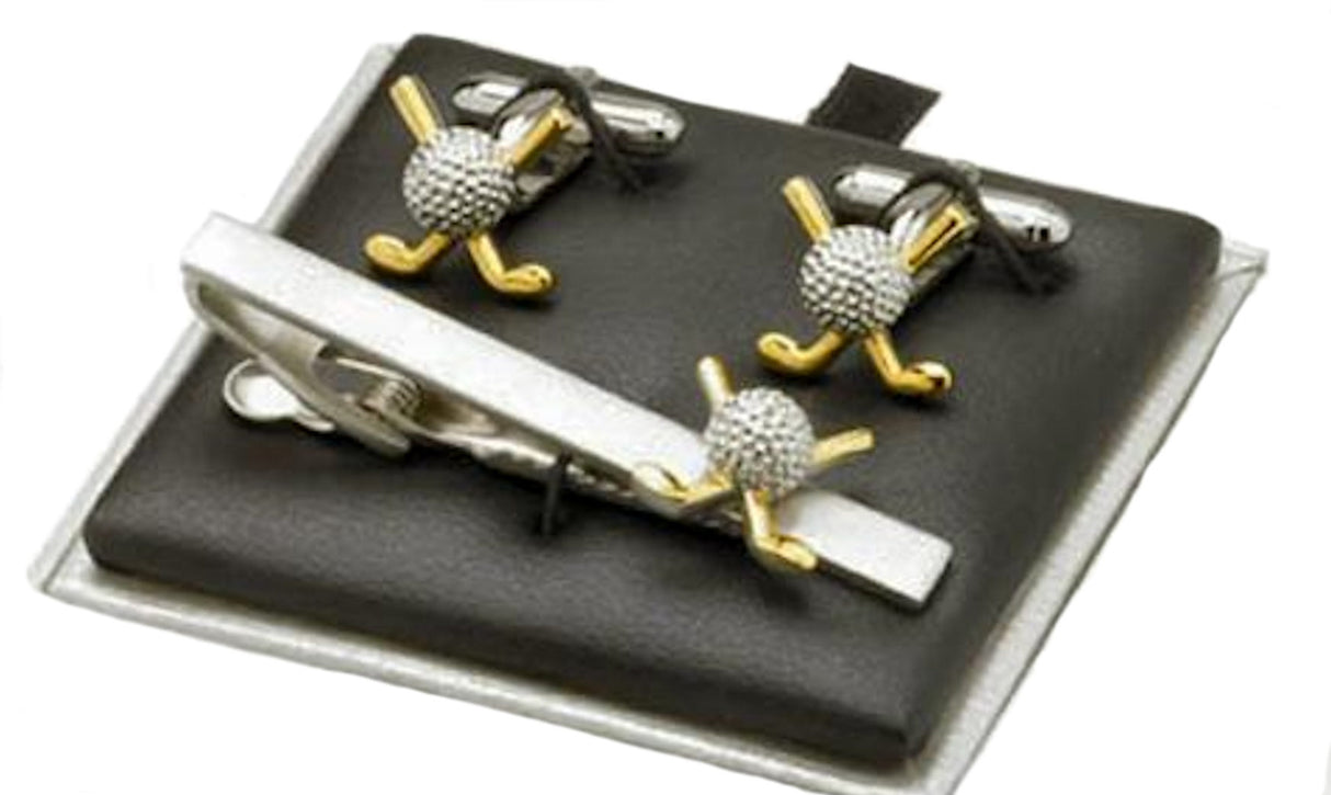 Golf Ball & Clubs Cufflinks & Tie Bar Gift Set