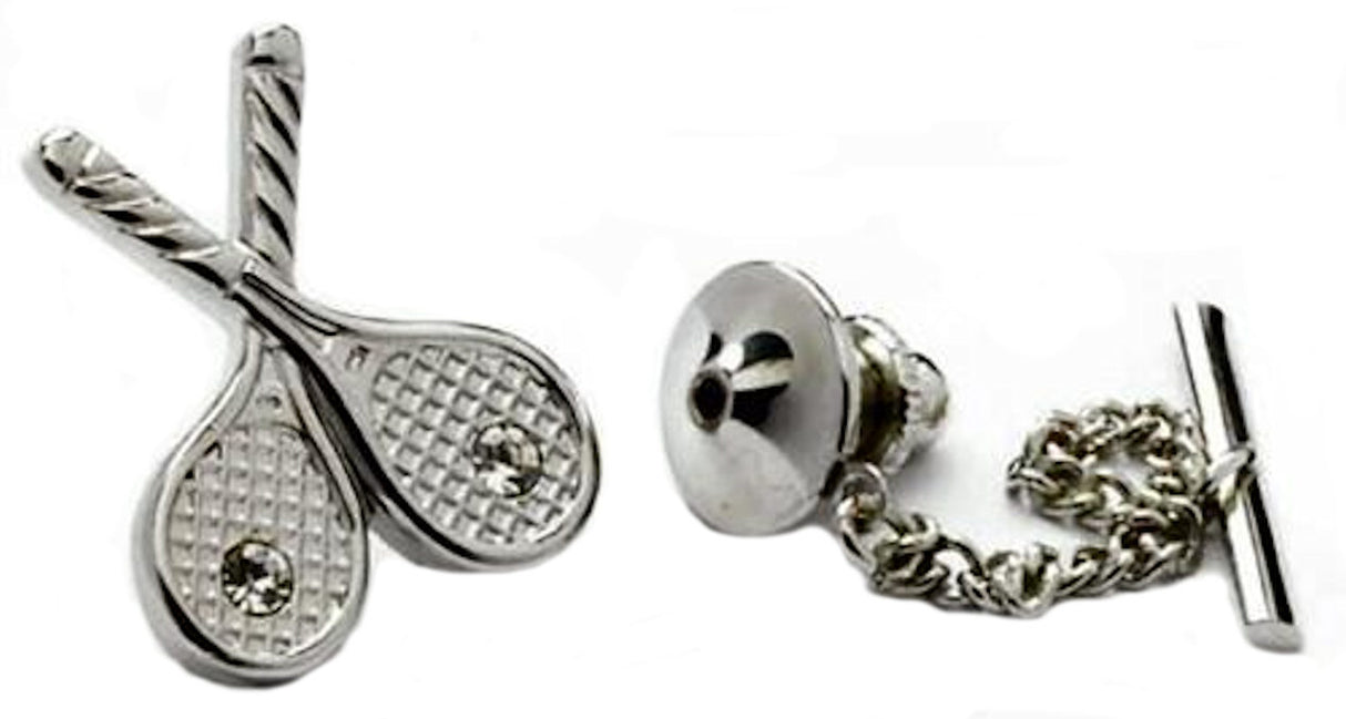 Tennis Racquets with Crystals Tie Pin