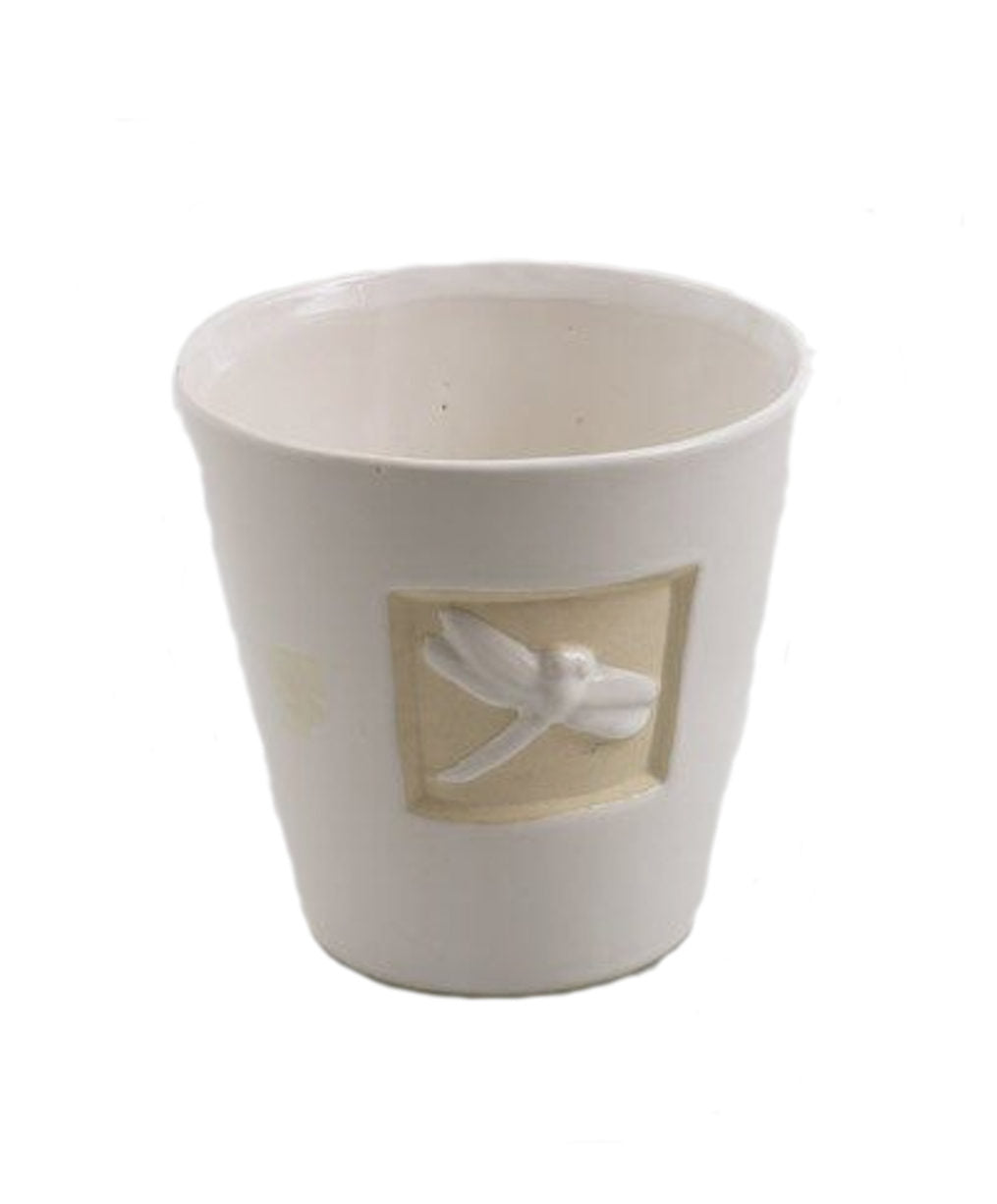 White Plant pot with Dragonfly Design