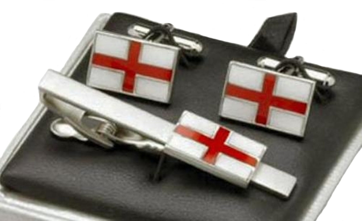 England St George Cross Cufflinks & Tie Bar Gift Set