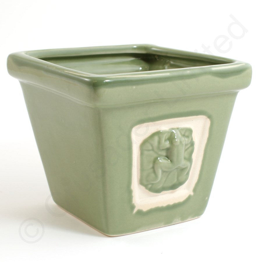 Square Green Plant Pot with Frog