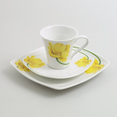 Leonardo Floral Cup Saucer & Plate for One Gift Set - Yellow