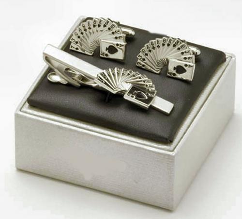Playing Cards Cufflinks & Tie Bar Gift Set