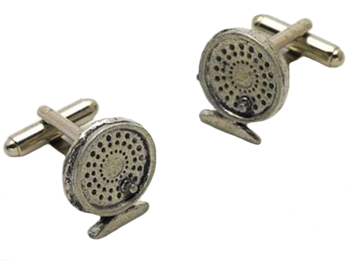 English Pewter Fishing Reel Cufflinks