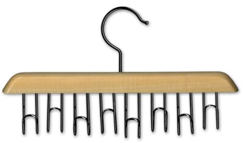 Mens Wardrobe Organiser 8 Hook Belt Hanger - Natural Wood