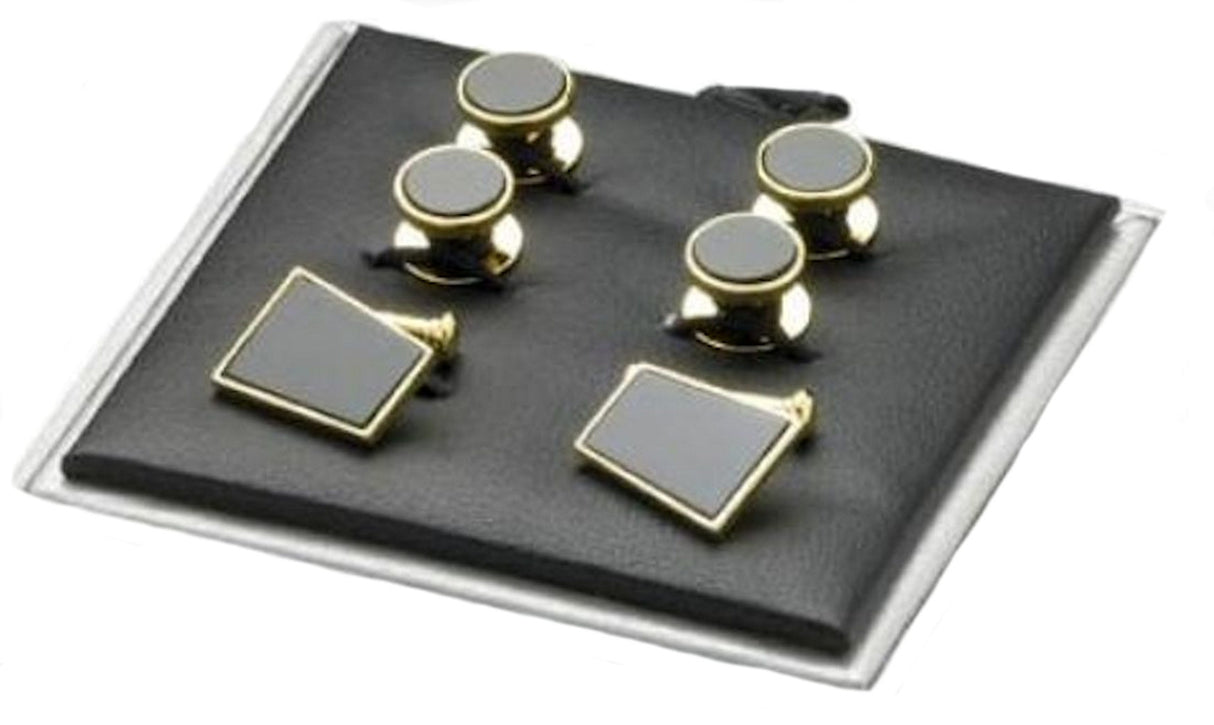 Gold Plated Black Onyx Cufflinks & Dress Shirt Studs