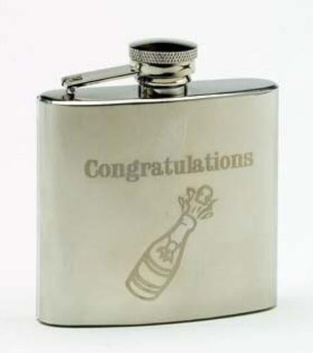 Harvey Makin 4oz Stainless Steel Hip Flask - Congratulations