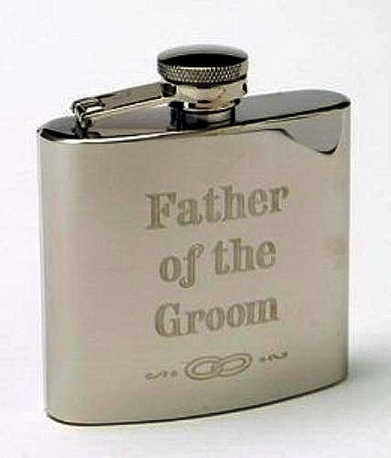 Harvey Makin 4oz Stainless Steel Hip Flask - Wedding Party (Father of the Groom)