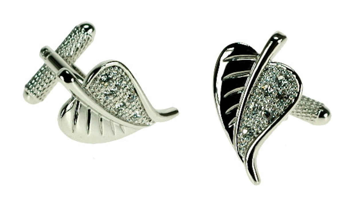 Leaf with Crystal Detail Cufflinks