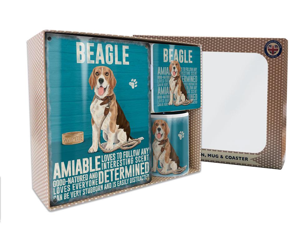 Metal Sign Mug & Coaster Boxed Gift Set - Beagle Dog