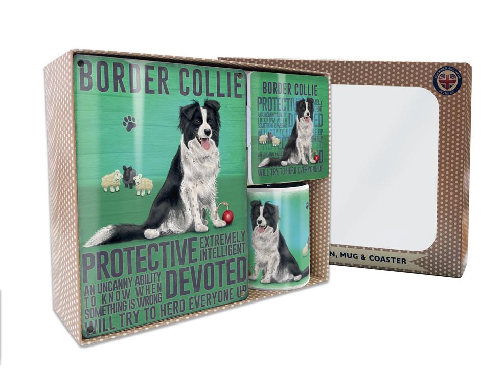 Metal Sign Mug & Coaster Boxed Gift Set - Border Collie Dog